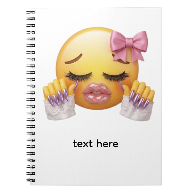 Sassy Crying Emoji with Pink Bow and Nails Notebook (Front)