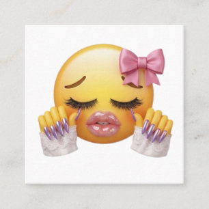 Sassy Crying Emoji with Pink Bow and Nails Square Business Card