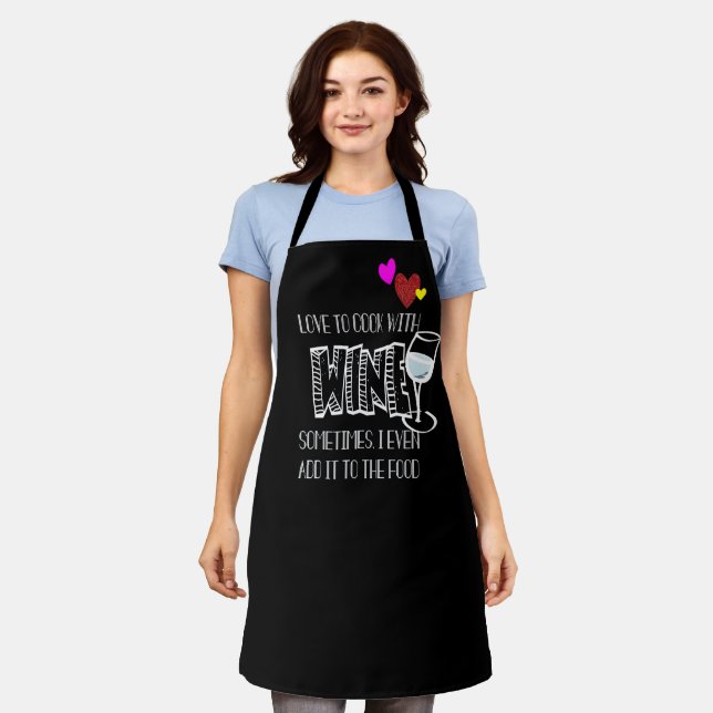 Sassy Drinking Cooking Wine Personalized Black Apron (Worn)