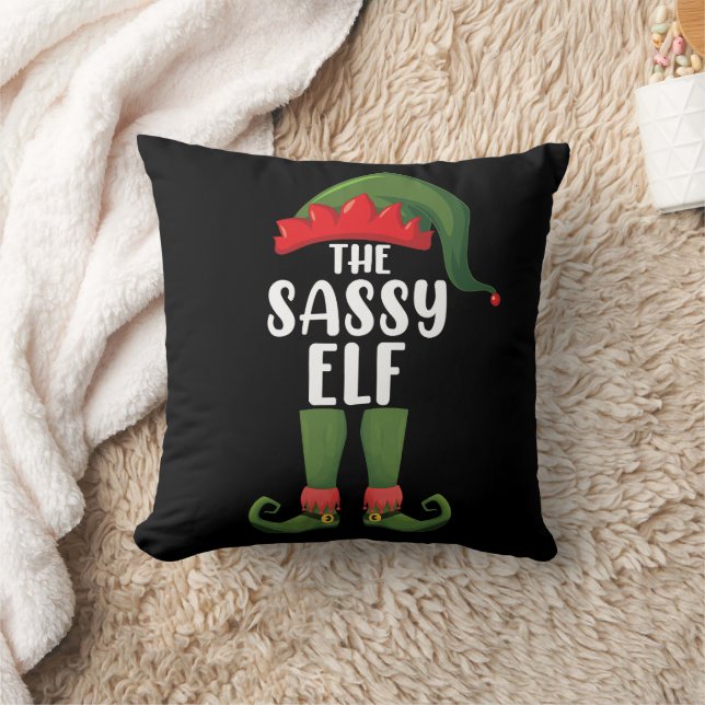 Sassy Elf Matching Family Group Christmas Party Throw Pillow (Blanket)