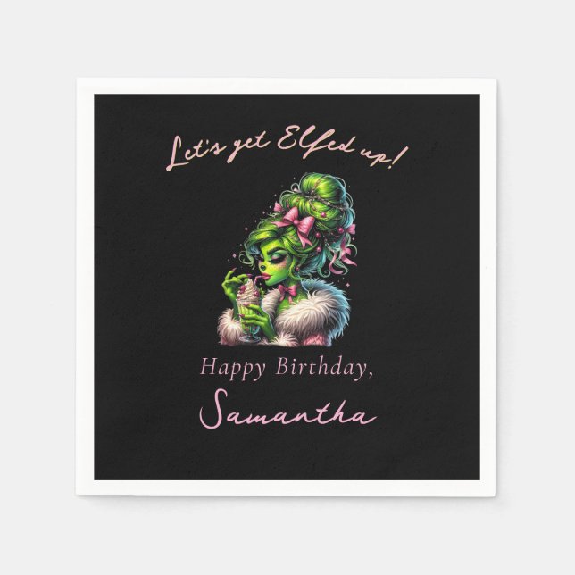Sassy Elf Squad Christmas Girls Night Out Birthday Napkins (Front)