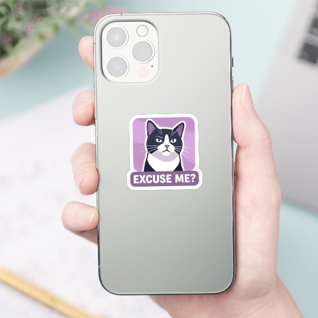 Sassy 'Excuse Me?' Tuxedo Cat  Sticker (Phone)