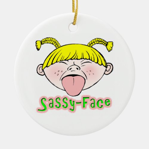 Sassy Face Girl Ceramic Ornament