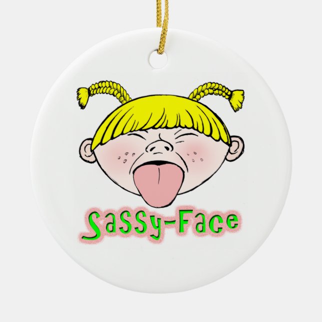 Sassy Face Girl Ceramic Ornament (Front)