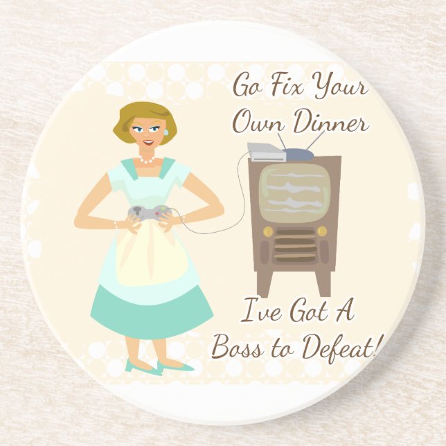 Sassy Fifties Gamer Housewife Drink Coaster (Front)