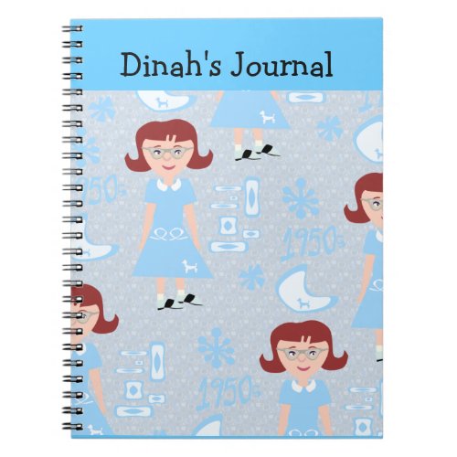 Sassy Fifties Girl Fun Cartoon Style Pattern Notebook