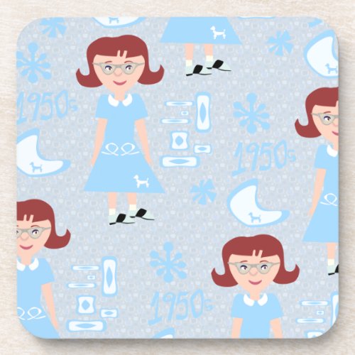 Sassy Fifties Girl Pattern Fun Retro Art Design Beverage Coaster