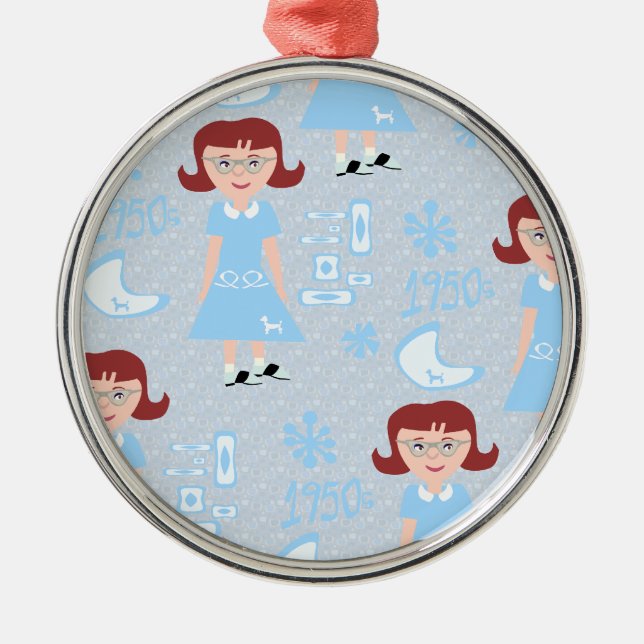 Sassy Fifties Girl Pattern Metal Ornament (Front)