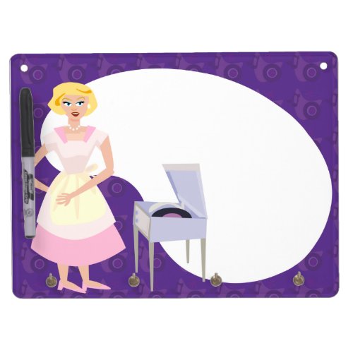 Sassy Fifties Record Playing Housewife Dry Erase Board With Keychain Holder