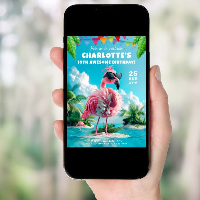 Sassy Flamingo Beach Party, sweet 16 birthday Invitation (Front Digital)