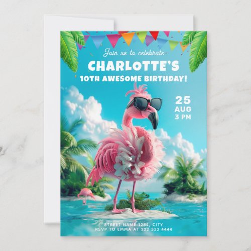 Sassy Flamingo Beach Party, sweet 16 birthday Invitation