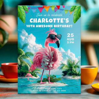 Sassy Flamingo Beach Party, sweet 16 birthday Invitation