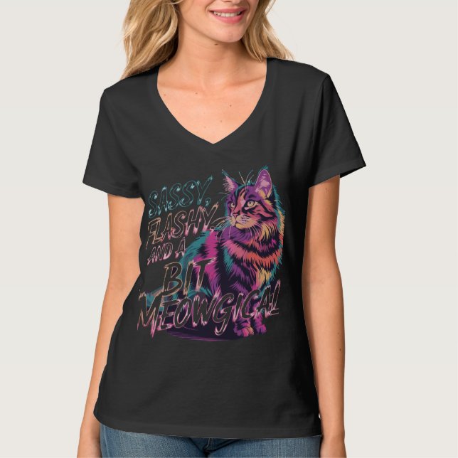 Sassy, Flashy & Meowgical – Rainbow Cat Attitude  T-Shirt (Front)