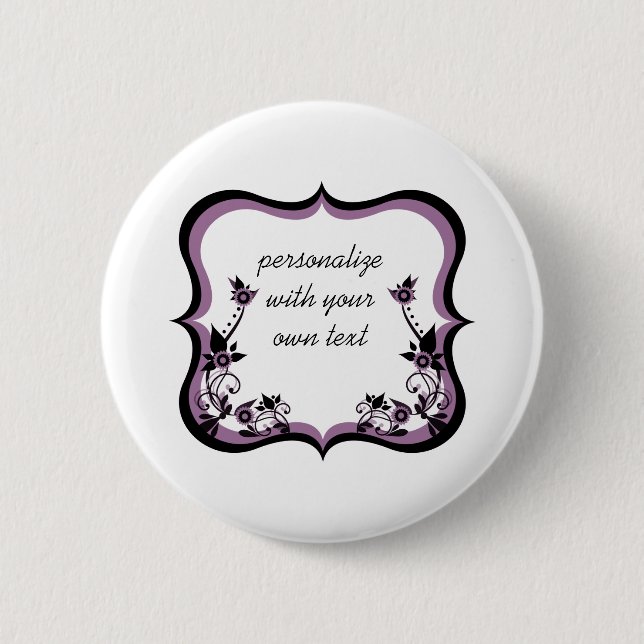 Sassy Floral Frame Button, Purple Pinback Button (Front)