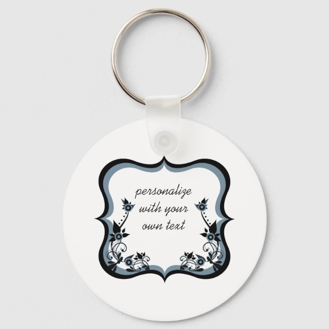 Sassy Floral Frame Keychain, Dark Periwinkle Keychain (Front)