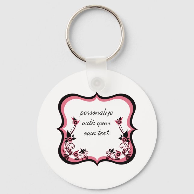 Sassy Floral Frame Keychain, Pink Keychain (Front)