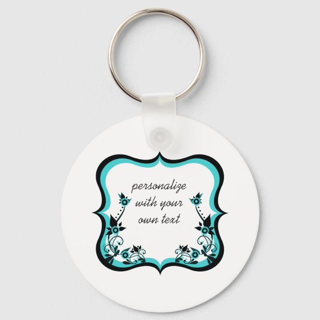 Sassy Floral Frame Keychain, Turquoise Keychain (Front)