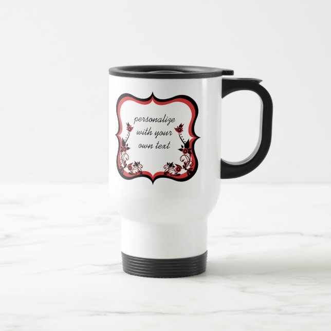 Sassy Floral Frame Mug, Red Travel Mug (Right)