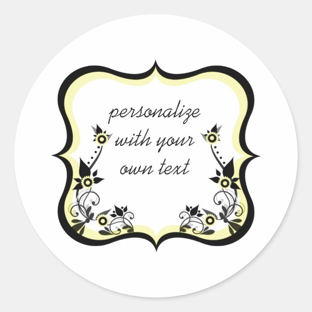 Sassy Floral Frame Stickers, Light Yellow Classic Round Sticker (Front)