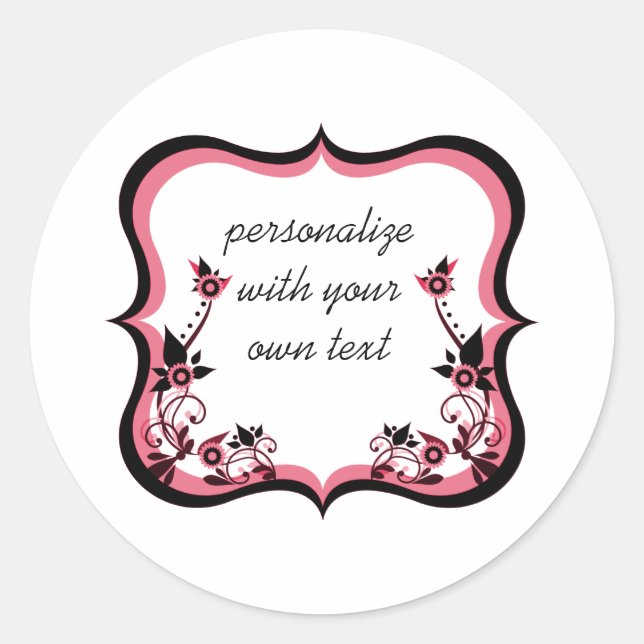 Sassy Floral Frame Stickers, Pink Classic Round Sticker (Front)