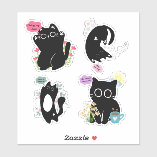 Sassy Funny Motivational Black Cat Sticker Set  (Sheet)