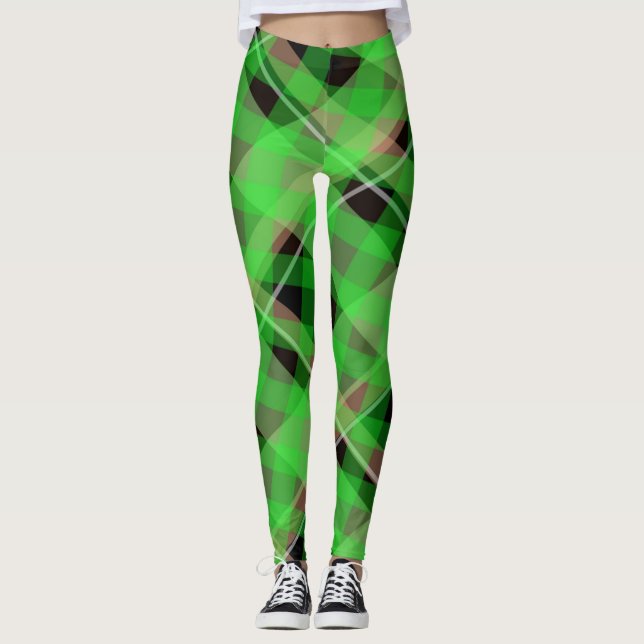 Sassy Girl Cute Irish St. Patrick's Day Plaid Leggings (Front)
