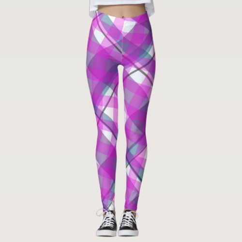 Sassy Girl Cute Pink Purple Rave Black Light Plaid Leggings