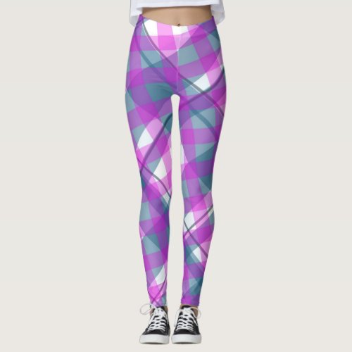 Sassy Girl Cute Soft Blue Purple Plaid Tartan Leggings