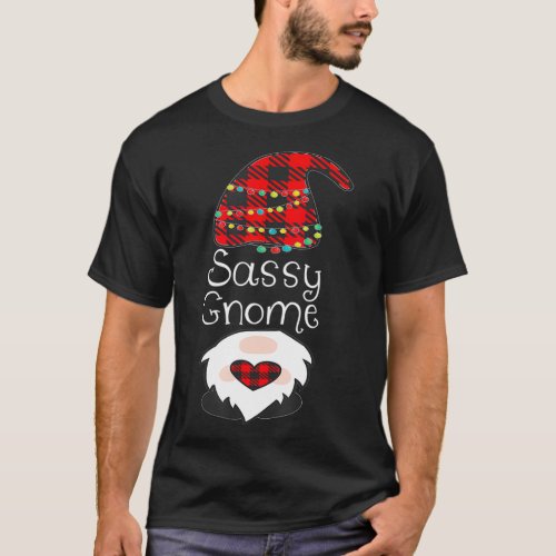 Sassy Gnome Christmas Pajama Red Plaid Buffalo Mat T_Shirt