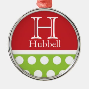 Sassy Green Dots Personalized Christmas Ornament by jgh96sbc at Zazzle