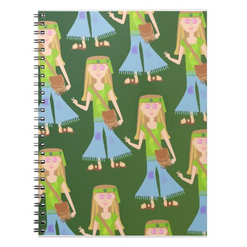 Sassy Groovy Cartoon Hippie Girl Retro Art Notebook