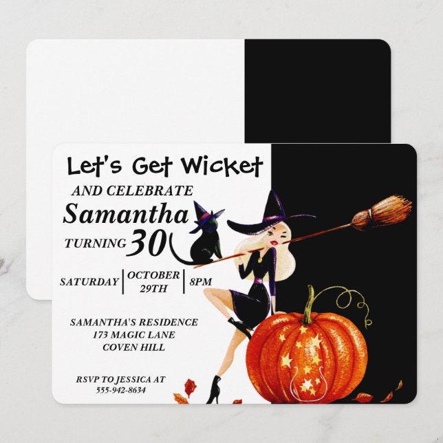 Sassy Halloween Witch Birthday Invitation (Front/Back)