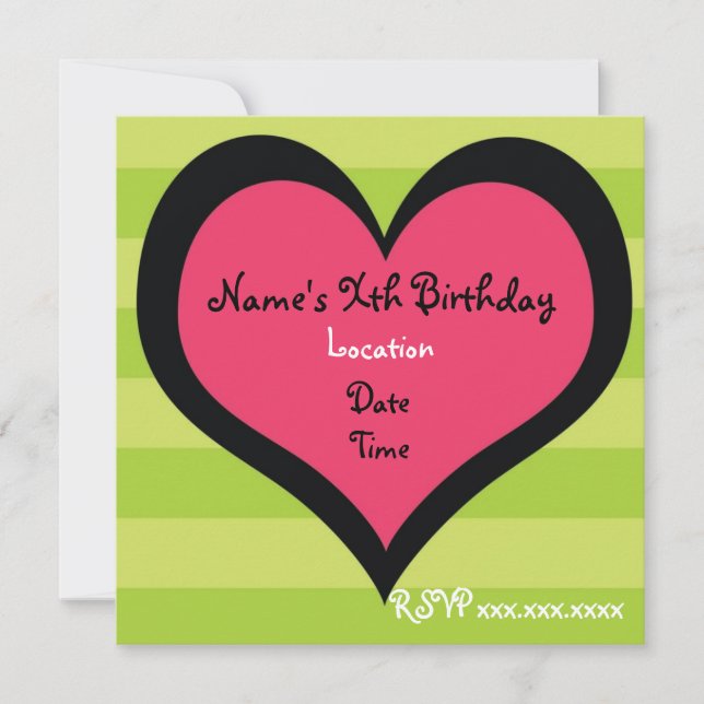 Sassy Heart Brithday Invitation (Front)