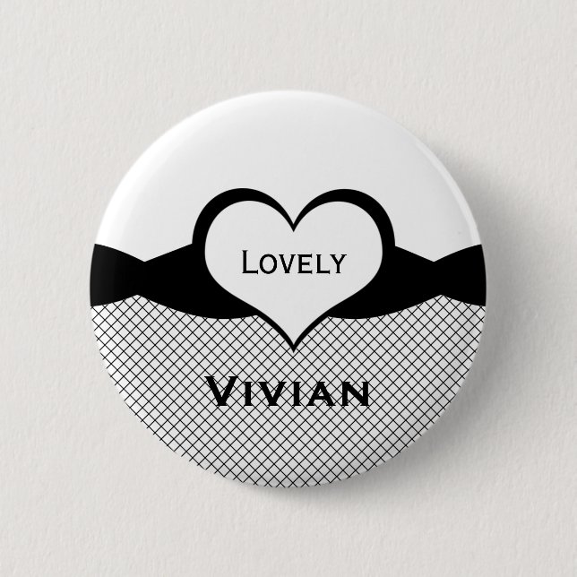 Sassy Heart Fishnet Button, Black and White Pinback Button (Front)