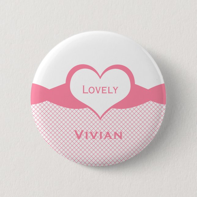 Sassy Heart Fishnet Button, Pink Pinback Button (Front)