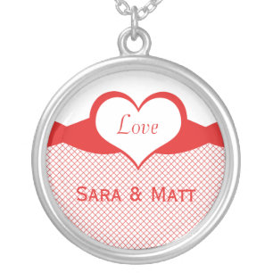 Sassy Heart Fishnet Love Necklace, Red Silver Plated Necklace