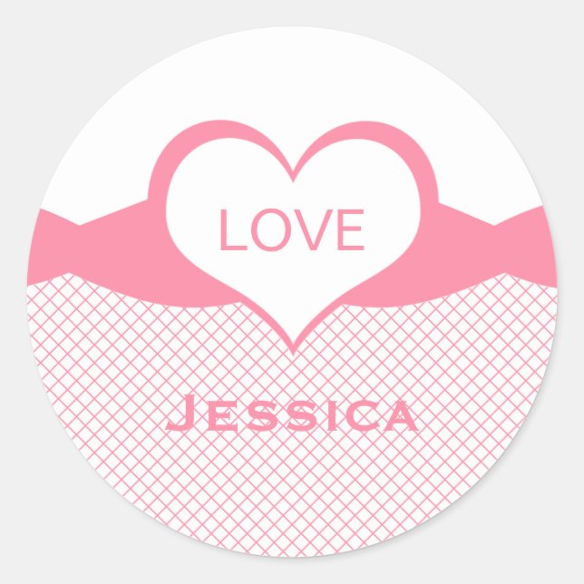 Sassy Heart Fishnet Stickers, Pink Classic Round Sticker (Front)