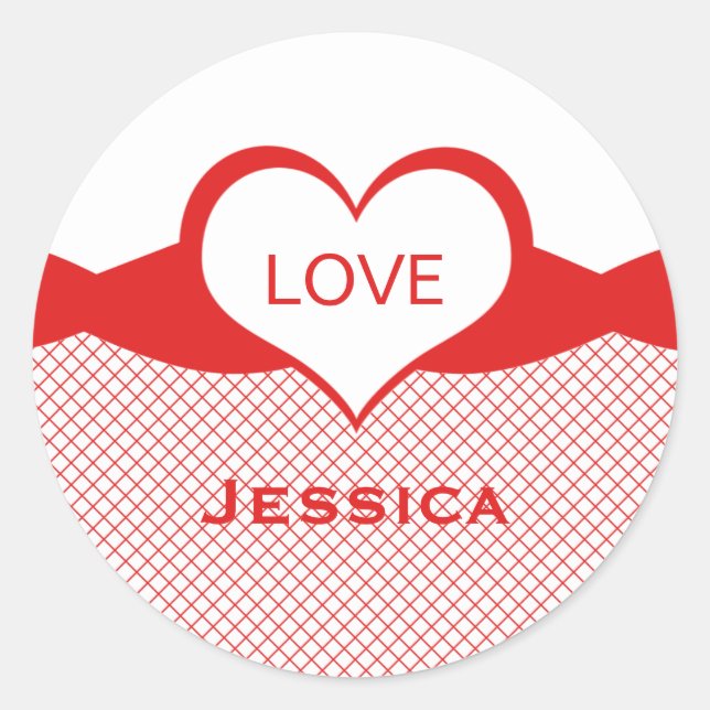 Sassy Heart Fishnet Stickers, Red Classic Round Sticker (Front)
