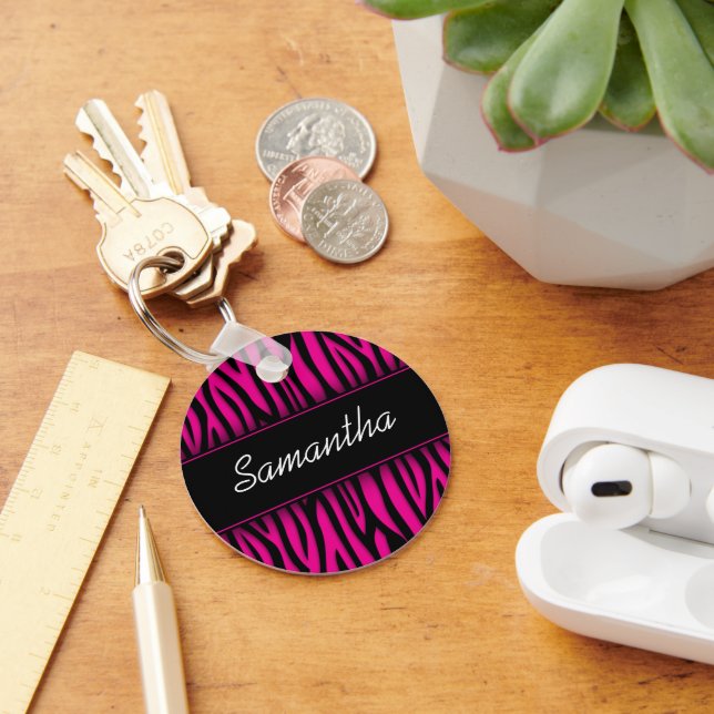 Sassy Hot Pink Zebra Personalized Keychain (Desk)