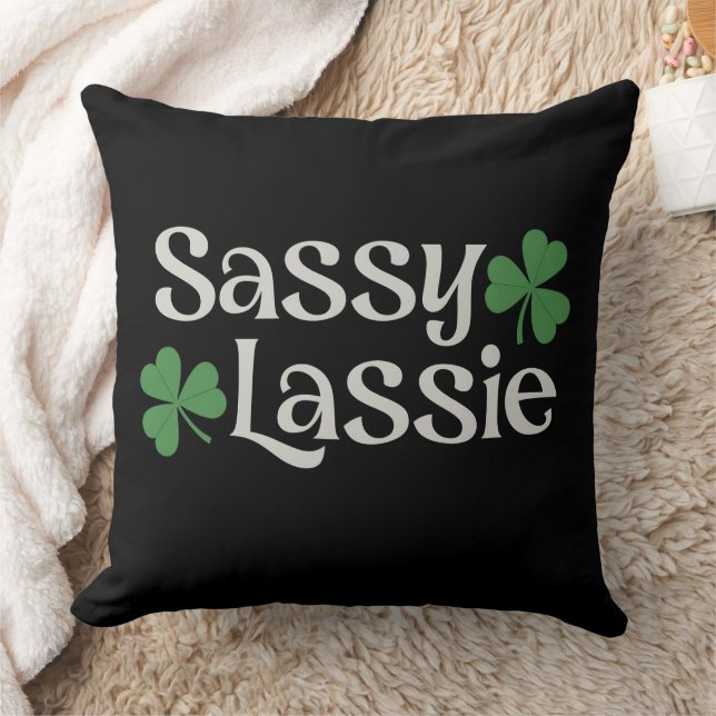 Sassy Lassie St Patrick's Day Irish Girl Shamrock Throw Pillow (Blanket)