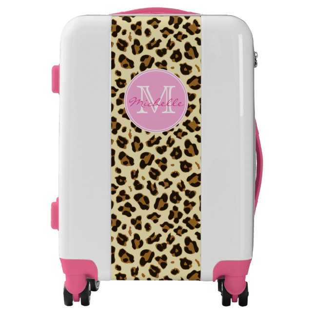 Sassy Leopard Print and Pink Monogram Luggage (Front)