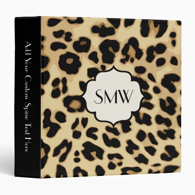 Sassy Leopard Print Monogrammed 3 Ring Binder (Front/Spine)