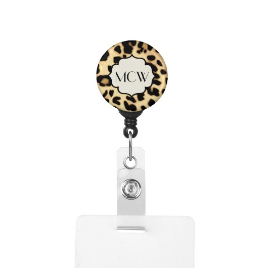 Sassy Leopard Print Monogrammed Badge Holder (Badge Clip Front)