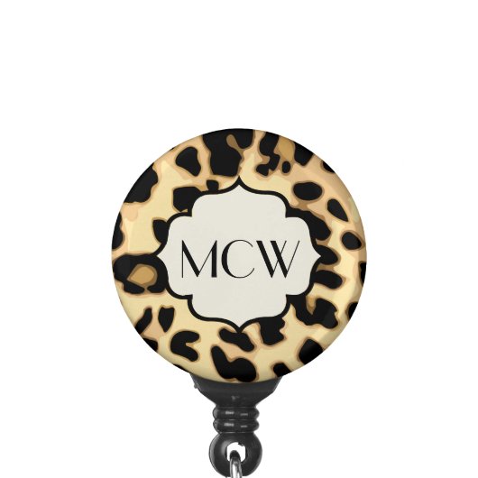 Sassy Leopard Print Monogrammed Badge Holder (Clip Front)