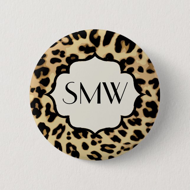 Sassy Leopard Print Monogrammed Button (Front)