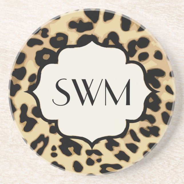 Sassy Leopard Print Monogrammed Drink Coaster (Front)