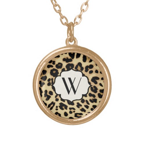 Sassy Leopard Print Monogrammed Gold Plated Necklace