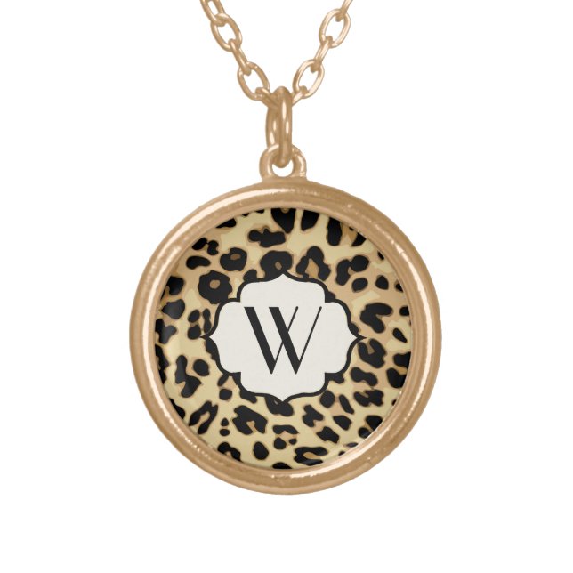 Sassy Leopard Print Monogrammed Gold Plated Necklace (Front)