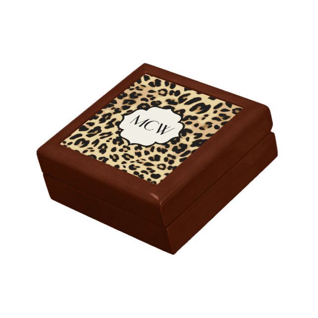 Sassy Leopard Print Monogrammed Keepsake Box (Side)