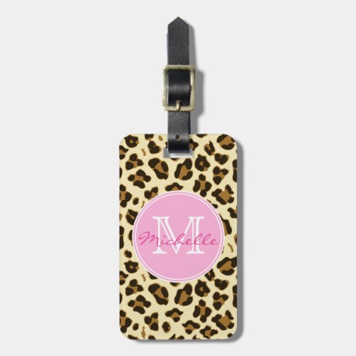 Sassy Leopard Print with Pink Monogram Luggage Tag